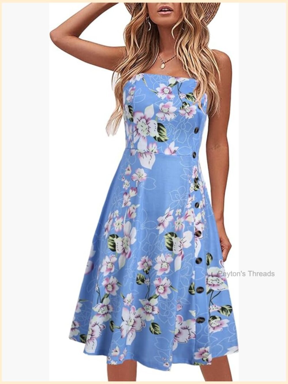 Flowy A-Line Spaghetti Strap Button Down Midi Sundress